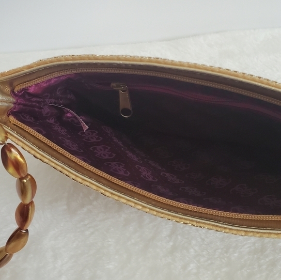 Guess Gold One Starry Night Metal Metallic Mesh Clutch Wristlet Purse - Picture 15 of 16
